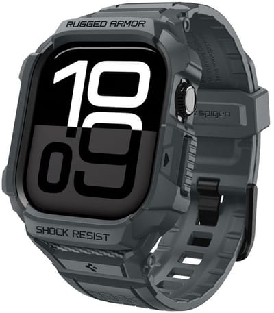 Spigen Hoesje en Bandje Geschikt voor Apple Watch 11/10 46MM - Rugged Armor Pro 2 Case + Band - Grijs