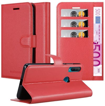 Cadorabo Hoesje geschikt voor Alcatel 1S 2020 in KARMIJN ROOD - Beschermhoes met magnetische sluiting, standfunctie en kaartvakje Book Case Cover Etui