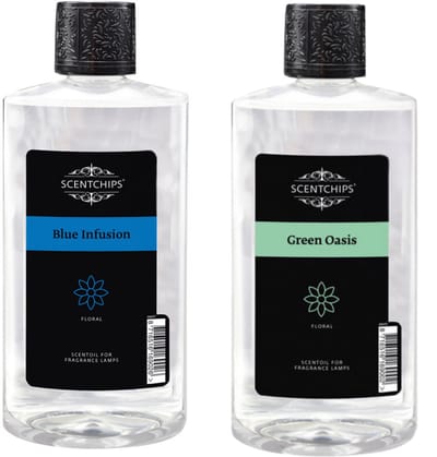 Scentchips Now or Never - Blue Infusion + Green Oasis - Geurolie Voor Oliebrander Set van 2 - Parfum Olie - Geurolie Voor Lampenolie - Geurlamp Olie - 475ml x 2
