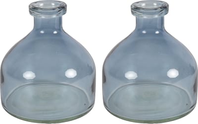 Countryfield Bloemenvaas Low Bottle - 2x - transparant blauw - glas - D18 x H20 cm - Buikfles