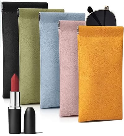 Set van 5 Brillenhoesjes - Brillentas - Knijpbrillenkoker van Zacht PU Leer - Brillen Opbergtas met Automatische Sluiting van De Veermond - Draagbaar Zonnebrillen Opbergdoos - Brillendoos - Brillenhoes - Brillenetui - Mannen en Vrouwen - 180*90mm
