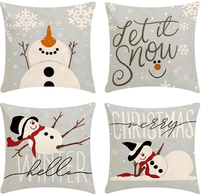 Dailygoods - Kerstkussenslopen, 4-delige kerstkussenovertrek, linnen, decoratieve kerstdecoraties, 45 x 45 cm, kerstdecoratie, sierkussen, kussenslopen