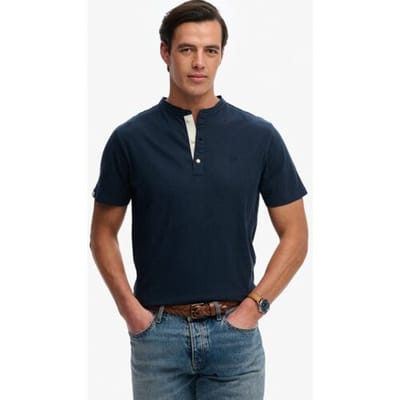 Superdry - Classic Cotton Linen Korte Mouw Henley T-shirt - Heren - Tops
