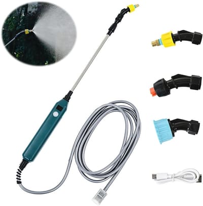 Draadloze elektrische tuinspuit met USB-oplader, batterij-indicator, 3 verstelbare sproeikoppen en 5 meter slang voor optimale plantverzorging