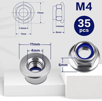 DIN 6926 Hexagonale Flensmoeren M4 - 35 Stuks Zelfsluitende Moeren van RVS A2, Voor Bevestiging en Montage