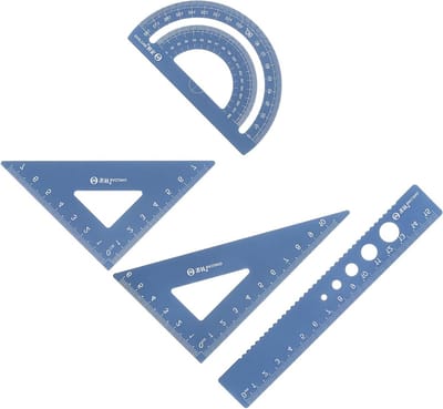 Allecta - Geometrie Set met 8 stuks - Aluminiumlegering - Laser Graveren - 180 Gradenboog - Kantoor en Klaslokaal Gebruik