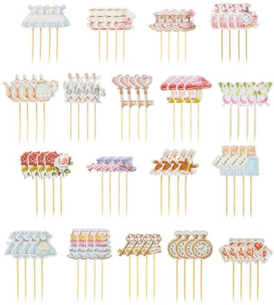 Dailygoods- Cakeplakkaten 72 Stuks - Taartversiering - Cupcake Accessoires - Wonderland Thema - Milieuvriendelijk Papier - Multi-Size - Taartdecoratie