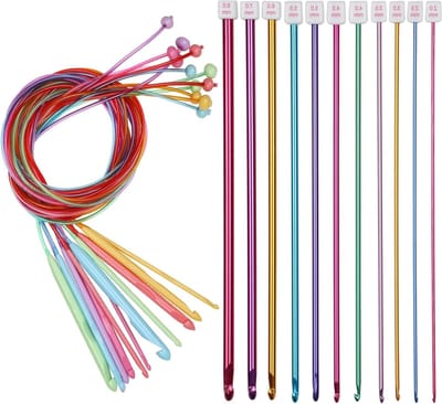 Tunisian Haaknaald Set met 12 Kleurrijke Haaknaalden en 11 Aluminium Haaknaalden voor Beginners en Gevorderden, Perfect voor Afghaanse Projecten en Creatief Haken