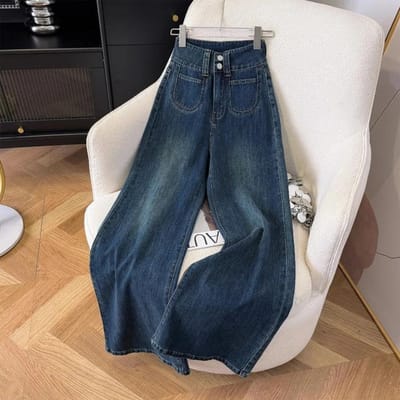 Nieuwe Wijde Pijpen Jeans voor Dames, Slim, Los en Lang, Design, Uitlopende Vloerbroek XL gray