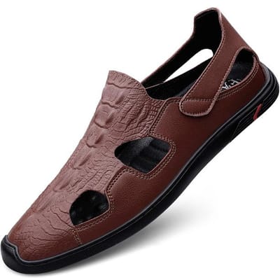 Chaussures Décontractées pour Hommes Sandales de Luxe pour Hommes Motif Crocodile Chaussures Formelles Cuir Véritable Respirant Mocassins Mocassins Plats pour Hommes 39 marron