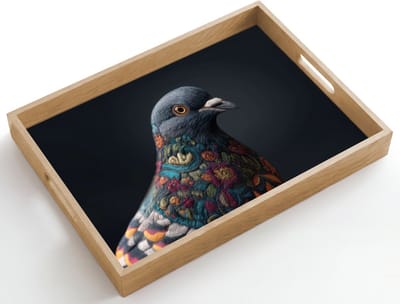 Dienblad hout 50x35 cm - Schootdienblad - Duif - Bloemen - Zwart - Borrelplank rechthoek - Plateau dienbladen