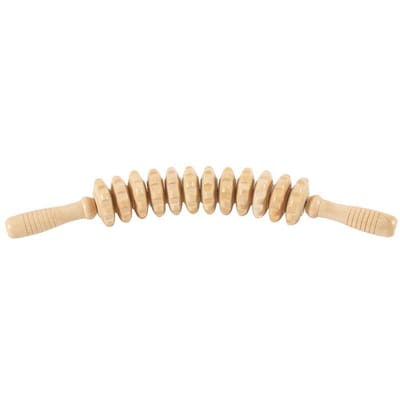 Body Fascia Massager Antislip Handvat Hout Gegroefd Tandwiel Armen Benen Dijen Billen Gladde Roller Massager voor Rugontspanning beige