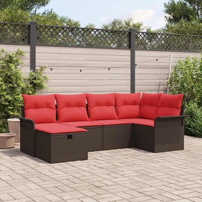 vidaXL - Tuinbank - Set - 6 - st - Bruin - en - Rood - poly - rattan