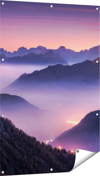 Gards Tuinposter Bergen Landschap in Itali� tijdens Zonsondergang - 80x120 cm - Tuindoek - Tuindecoratie - Wanddecoratie buiten - Tuinschilderij