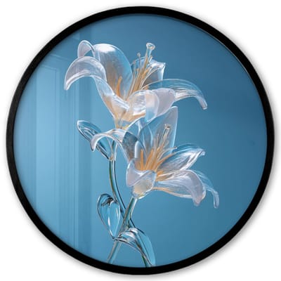 Poster in lijst Rond - Fotolijst 40x40 cm - Posters - Lelies - Blauw - Glazen - Ronde posterlijst zwart - Decoratie - Wanddecoratie woonkamer - Muurdecoratie slaapkamer