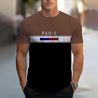 Hot-selling PARIS Letter Print Heren T-shirt Ronde Hals Print Verfrissend Casual Ademend Comfortabel Heren T-shirt 6XL black