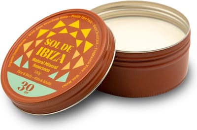 Sol de Ibiza - Face - Body Cream SPF30 100 g - Natuurlijke Minerale Zonnebrand voor Gezicht en Lichaam - Waterbestendig - Vegan en Parfumvrij