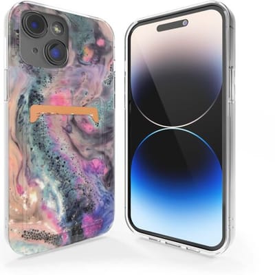 ShieldCase telefoonhoesje geschikt voor Apple iPhone 13 hoesje pasjes - Pastel Party - Marmer look hoesje - Marmeren uitstraling met pasjeshouder - Shockproof hardcase - Pashouder hoesje