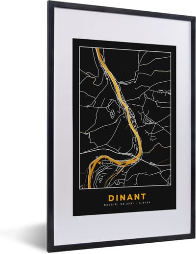 Fotolijst incl. Poster - Stadskaart - Dinant - Kaart - Goud - Plattegrond - 40x60 cm - Posterlijst