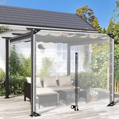 Transparant Zeildoek Gordijn - Doorlatend Dekzeil Zijpaneel - Buitenruimte Afschermen - Verstevigde Randen Met Rits - 2 x 2 meter