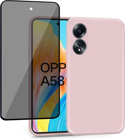 Geschikt voor OPPO A58 - Hoesje + Privacy Screenprotector – Privé Gehard Glas Cover - Suède Case Rose