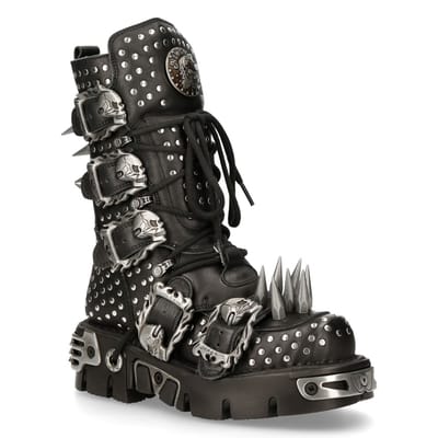 New Rock zwart lederen gotische laarzen met studs-1535-S1