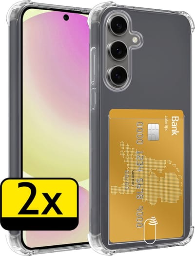 Hoesje - 2 Stuks - Geschikt voor Samsung Galaxy S24 FE - Met Pashouder en Kaarthouder - Telefoon Hoes Shockproof - Siliconen Case - Back Cover - Shock Proof - Pasjes Houder - Telefoonhoesjes - Transparant