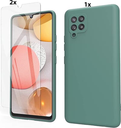 Hoesje Geschikt Voor Samsung Galaxy A22 4G Hoesje Soft Nano Silicone Backcover Gel Donkergroen Met 2x Glazen Screenprotector