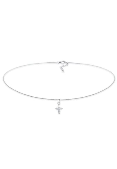 Elli - Halsketting - Dames Choker Kruis Religie met Zirkonia kristallen in 925 sterling zilver - Dames