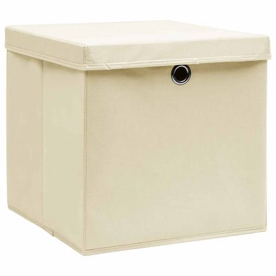 vidaXL - Opbergboxen - met - deksel - 10 - st - 32x32x32 - cm - stof - crèmekleurig