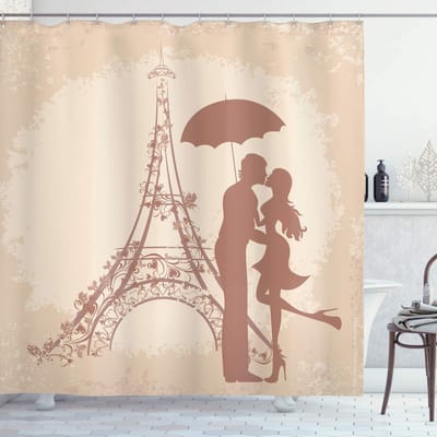 ABAKUHAUS Douchegordijn – Eiffeltoren – 175x200 cm – Polyester – Chocoladebruin – Licht mosterdgeel
