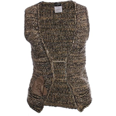 Chanel, lichtbruin bouclé vest met gouden knopen