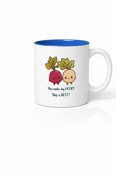 Grappige Bieten Liefdes Mok - 'You Make My HEART Skip a BEET' - Uniek Romantisch Cadeau met Blauwe Binnenkant