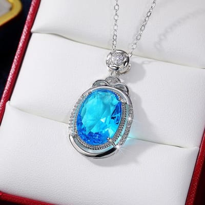 Grote Topaas Kettinghanger voor Vrouwen Vol Natuurlijke Edelstenen S925 Titanic Blauwe Zee Hart Choker Ketting Liefde Voor Altijd Sieraden 6-7mm gray