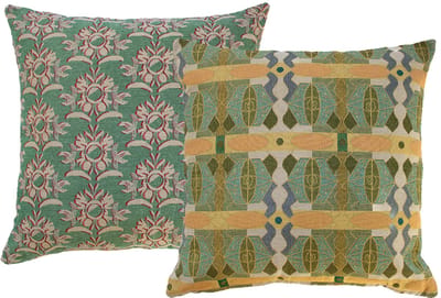NIN-NIT - Fleur Soleil kussen - 100% geweven katoen - sierkussen met zonnige natuur en bloemen print - groen - oranje - roze - beige - geel - blauw - multicolor - 50x50 cm