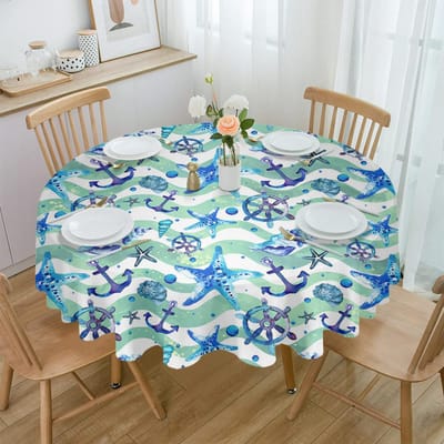 Zeester Anker Marineleven Rond Tafelkleed Waterdichte Tafelbeschermer Voor Bruiloftsfeest Decoratie Eettafelkleed Diameter 153cm