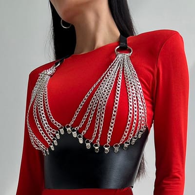 Ceinture Mode Femme Street Style Chaîne Corset Franges Ceinture Réglable Décontractée Sauvage Ceinture Décorative Accessoires Vêtements Gothiques Adjustable black