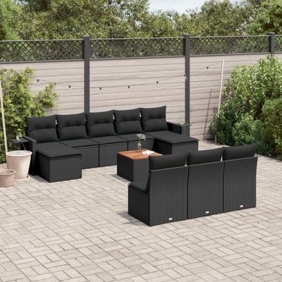 vidaXL - 11-delige - Loungeset - met - kussens - poly - rattan - zwart