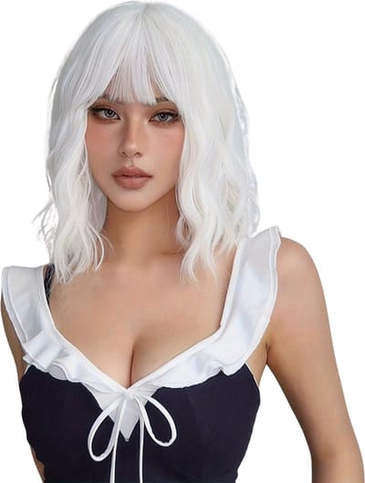 Livano Pruiken Dames - Lang Haar - Cosplay Pruik - Hair Wig - Wit - 35cm