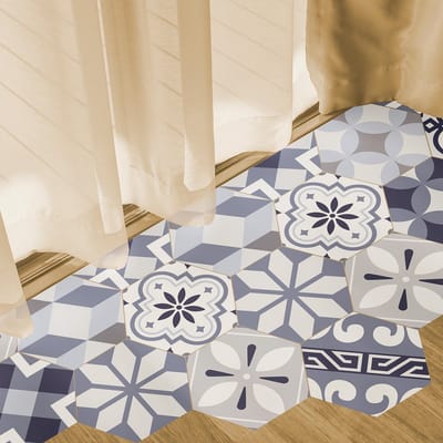 Antislip vloerstickers met beschermlaag - VALERINIO vloertegels - 60x135cm - 10 zeshoekige stickers 30x26cm