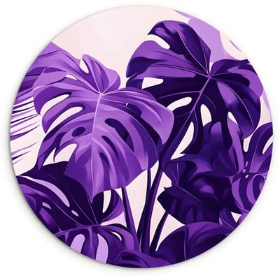 WallCircle® Wandcirkel 120x120 cm - Muurcirkel Bladeren - Paars - Tropisch - Abstract - Muurdecoratie woonkamer - Wanddecoratie slaapkamer - Kamer decoratie accessoires - Ronde schilderijen XXL