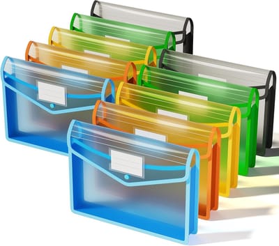 Set van 10 Transparante A4 Documentenmapjes met Drukknoopsluiting, Ideaal voor School, Kantoor en Thuisgebruik, Grote Capaciteit en Diverse Kleuren