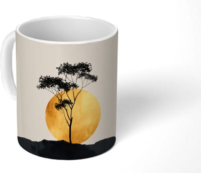 Mok - Koffiemok - Zwarte boom - Gouden cirkel - Heuvel - Mokken - 350 ML - Beker - Koffiemokken - Theemok