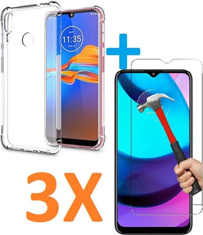 Shockproof Soft TPU hoesje Silicone Case Geschikt voor: Motorola Moto E6S & Moto E6i met 3X Tempered glas Screen Protector