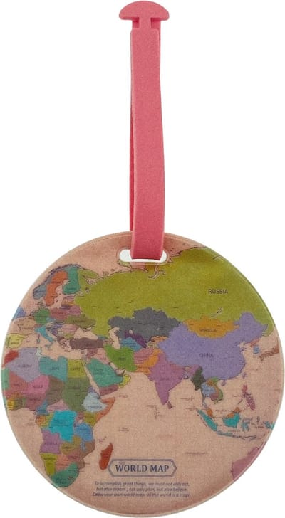 Knaak Bagagelabel - Vintage Worldmap - Reistag - Roze - 9,5 x 9,5 cm