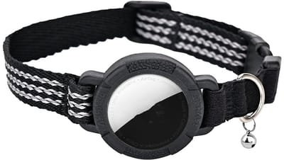 AirTag Lokalisator Huisdier Halsband Compatibel Met AirTag, Zwart Nylon Reflecterend Katten Halsband, Verliespreventie S
