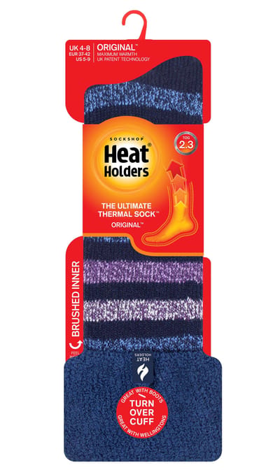 Heat Holders Gestreepte Wellington Boot Sokken voor dames - Marine -streep