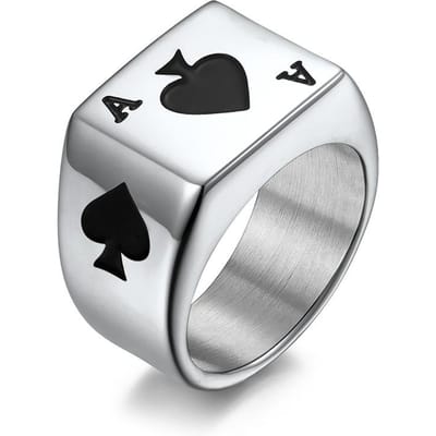Europese en Amerikaanse Stijl Sieraden Rode Perzik A Zwarte Perzik A Roestvrij Staal Ring Heren Gelukkige Poker Ring Armband 9# white