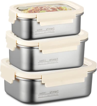Set van 3 RVS Opbergdozen met Deksel, Airtight en Lekvrij, Ideaal voor Voedselopslag en Organisatie