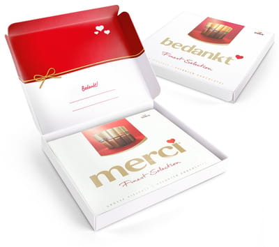 Merci Finest Selection met tekst "Bedankt" - 250 gram - Merci chocolade met Tekst - Uniek bedankje